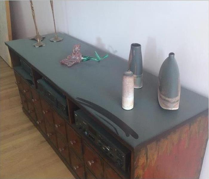 soot on a dresser top